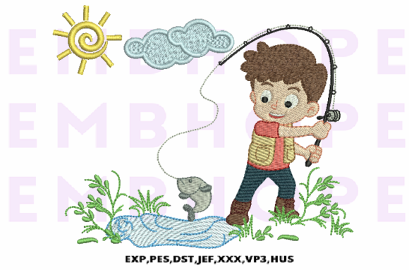 Boy Fishing at Sunrise on the Lake Embroidery Review